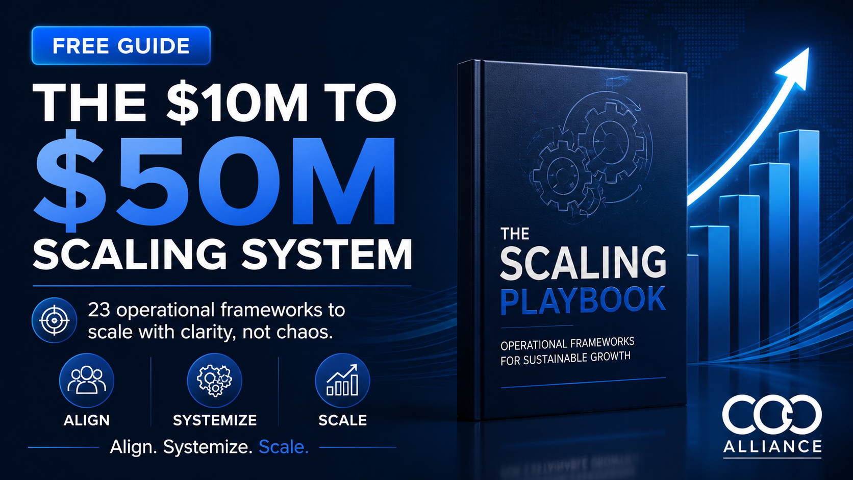 The $10M to $50M Scaling System guide cover showing operational frameworks for growth